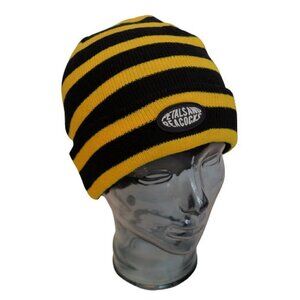 Petals and Peacocks | Striped Yellow and Black Beanie - NEW